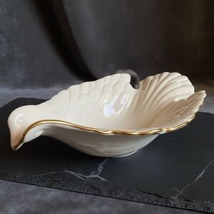 Vintage Lenox Ivory Porcelain Bird Swan Bowl - Gold Trimmed - Made in USA